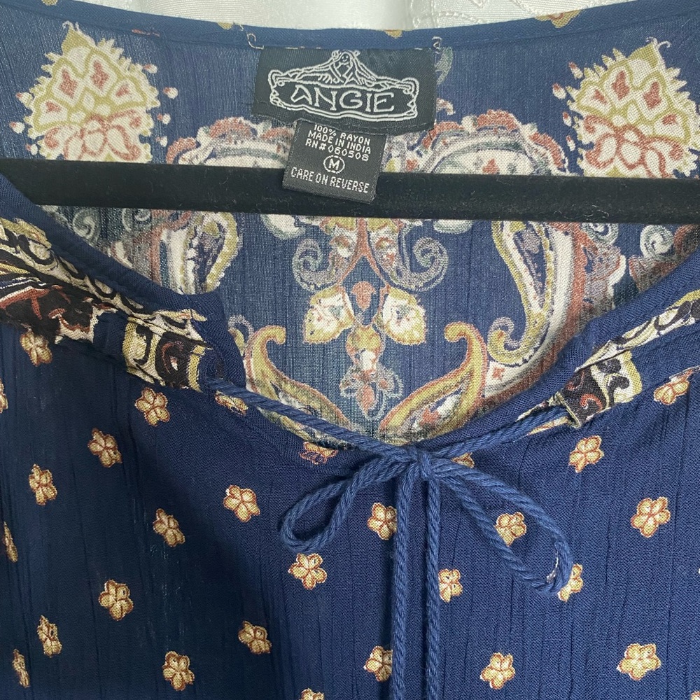 ANGIE Boho Tunic / Dress with flared sleeves size medium Blue and earth tones - Picture 3 of 6